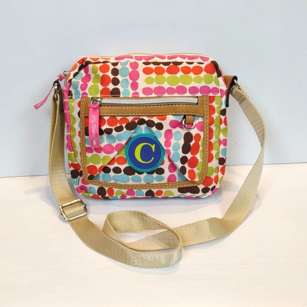 Lily Bloom Multi-Color Polka Dot Crossbody Purse Karma Bloom Fabric Initial 